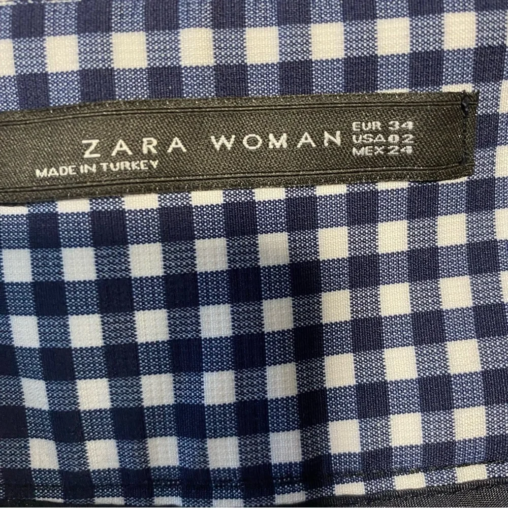 Zara Navy & White Gingham Check high waist ankle pants - 2 - Turkey